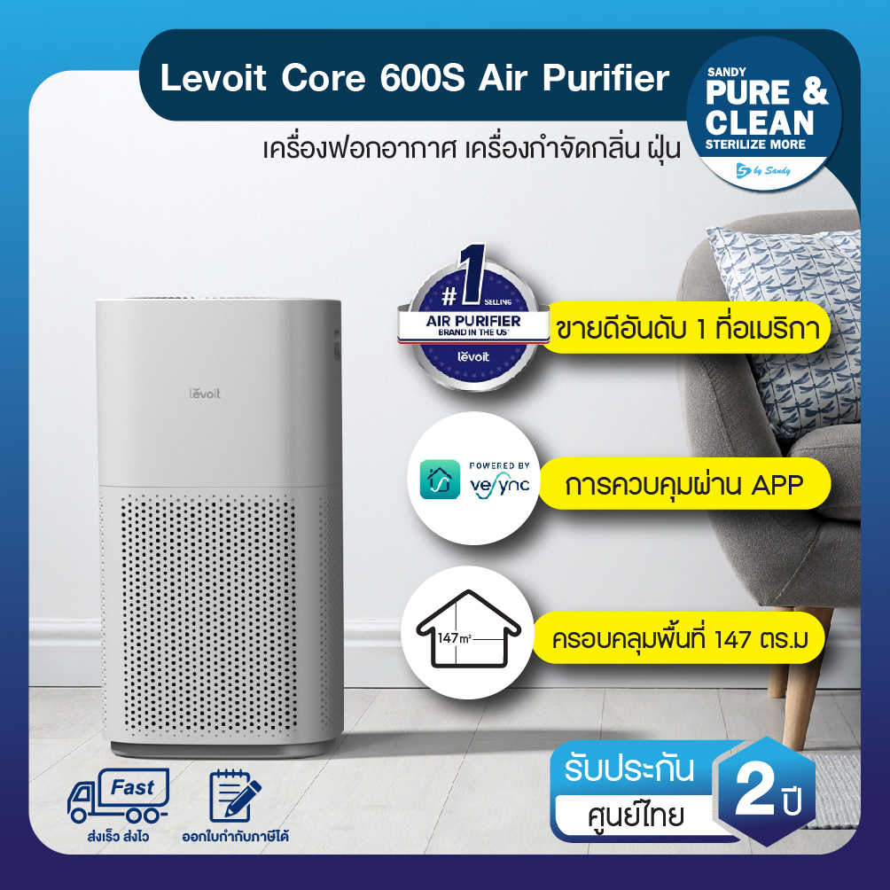 Levoit Core 600S Air Purifier White เลอวอย เครื่องฟอกอากาศ ด้วยระบบอัจฉริยะ ครอบคลุมพื้นที่ 147 ตารางเมตร